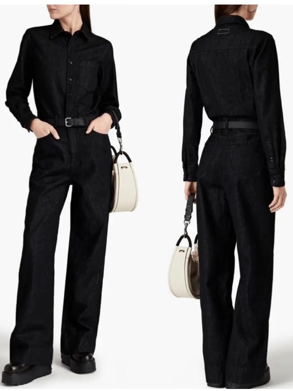 rag & bone Black Long-Sleeve Wide-Leg Jumpsuit Size S/P